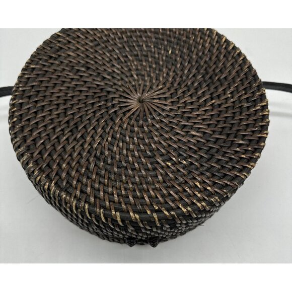 Woven Round Rattan Bag Wicker Straw Purse Crossbody Brown Tropical Boho - Picture 13 of 16